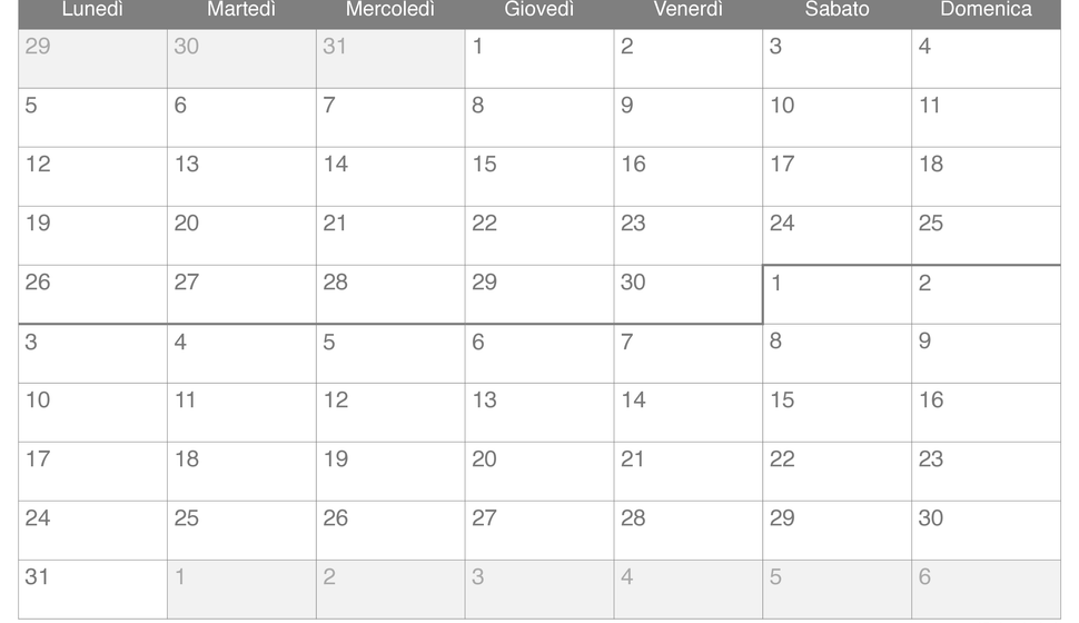 Calendario di aprile maggio 2027