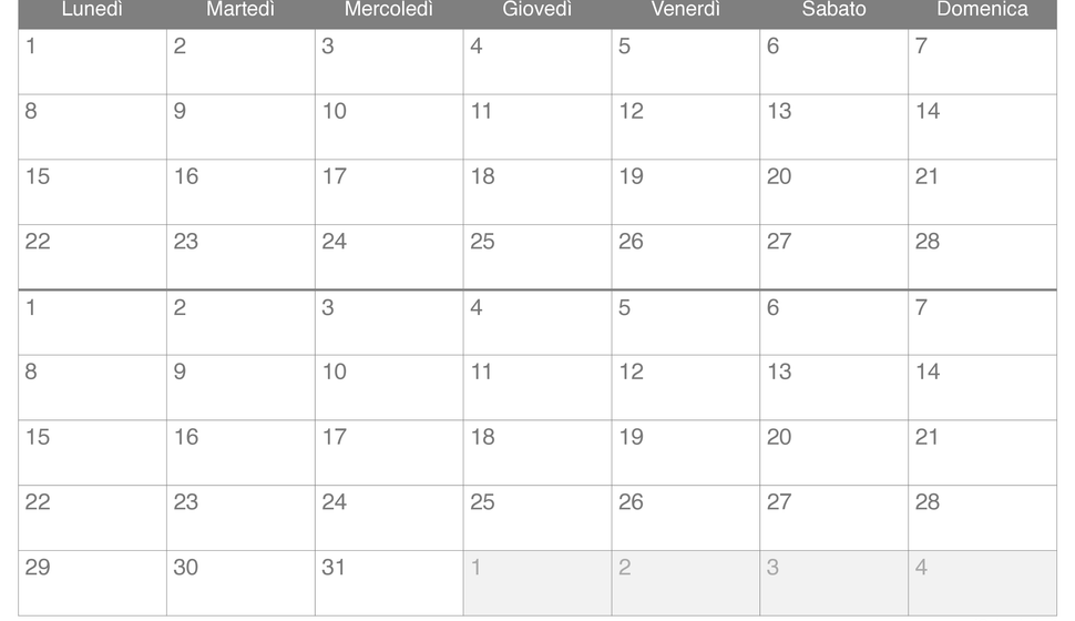Calendario di febbraio marzo 2027