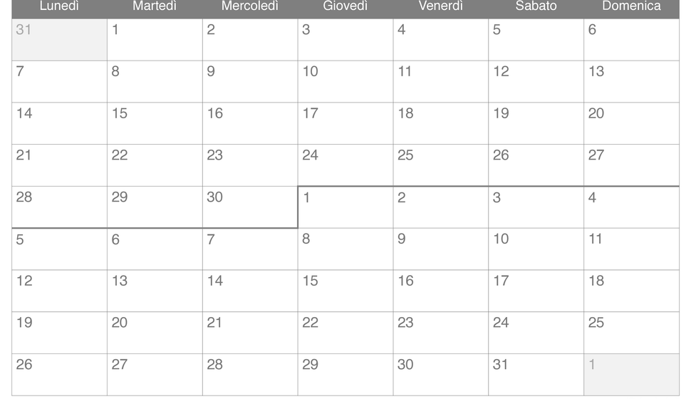 Calendario di giugno luglio 2027