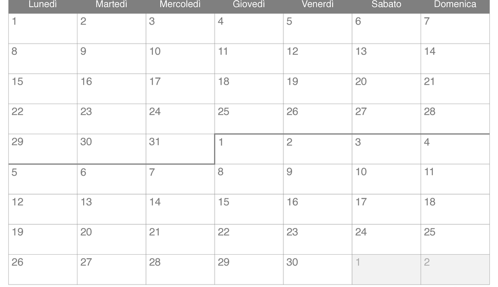Calendario di marzo aprile 2027