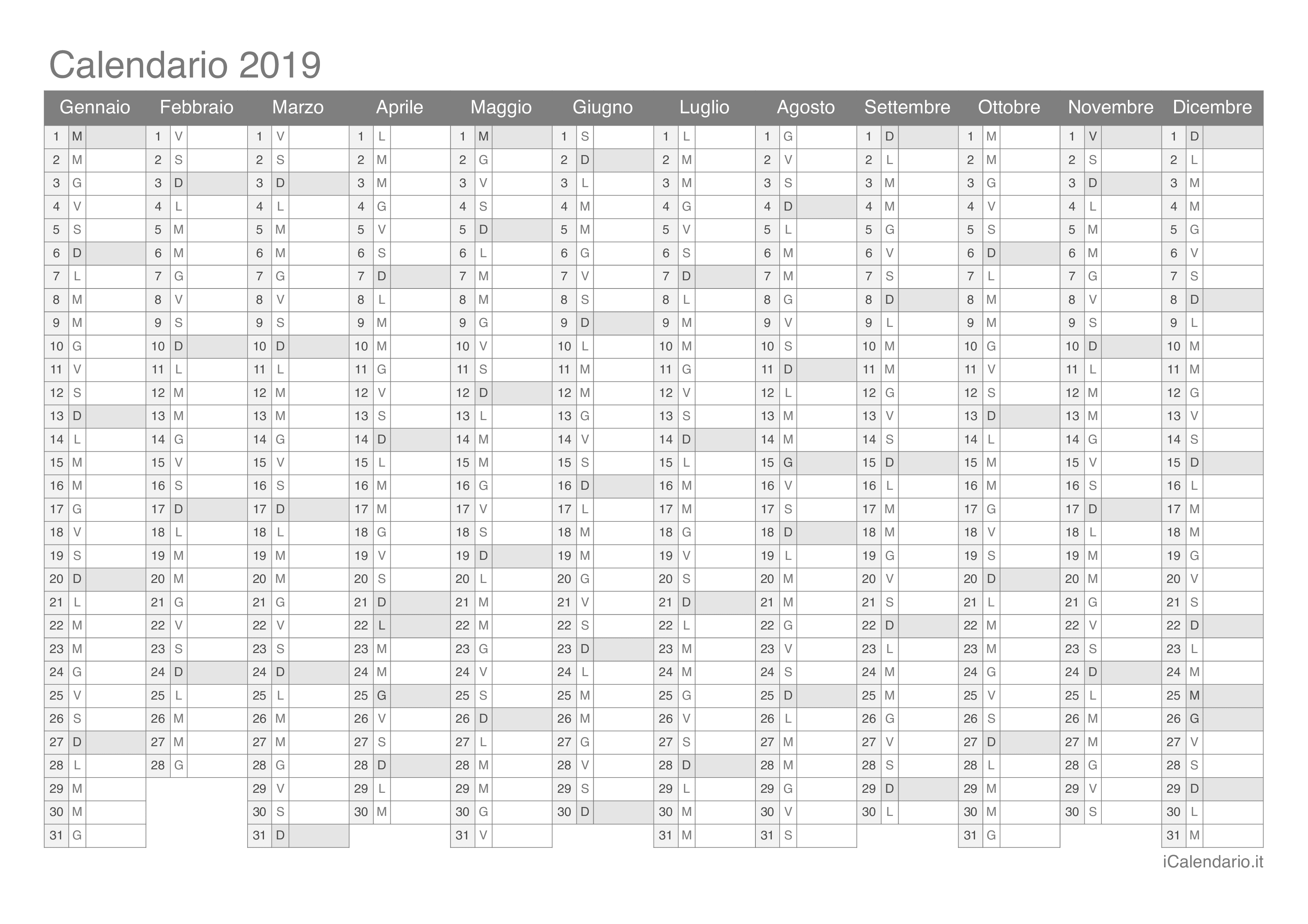 Calendario 2019 Da Stampare Icalendarioit