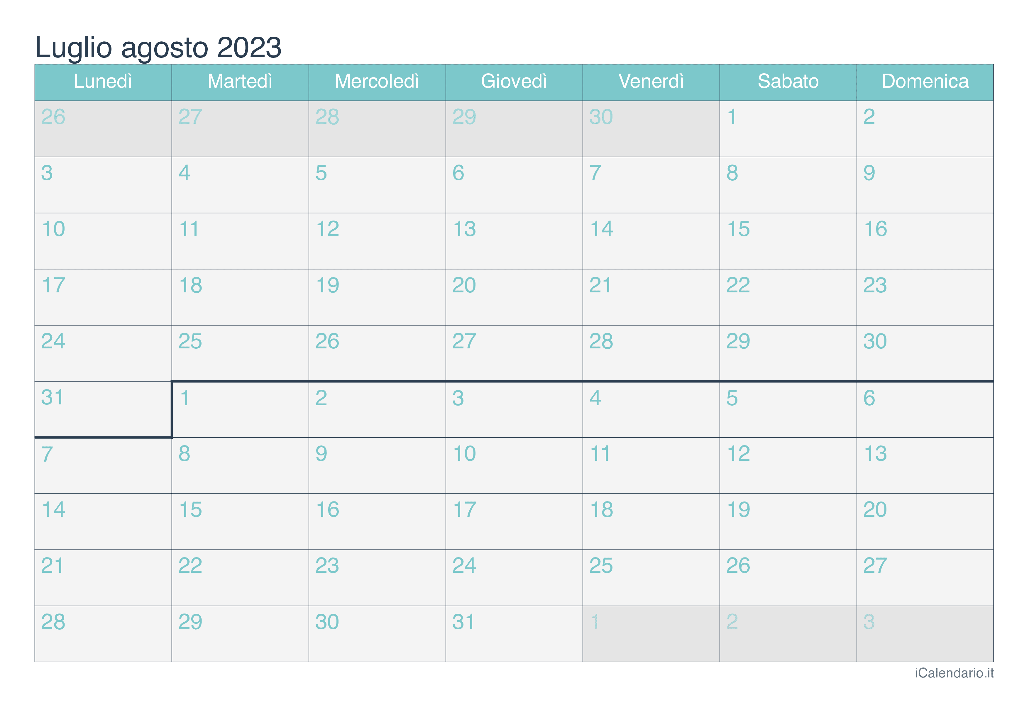 Calendario Luglio Agosto 2023 Da Stampare Icalendario It Bank2home