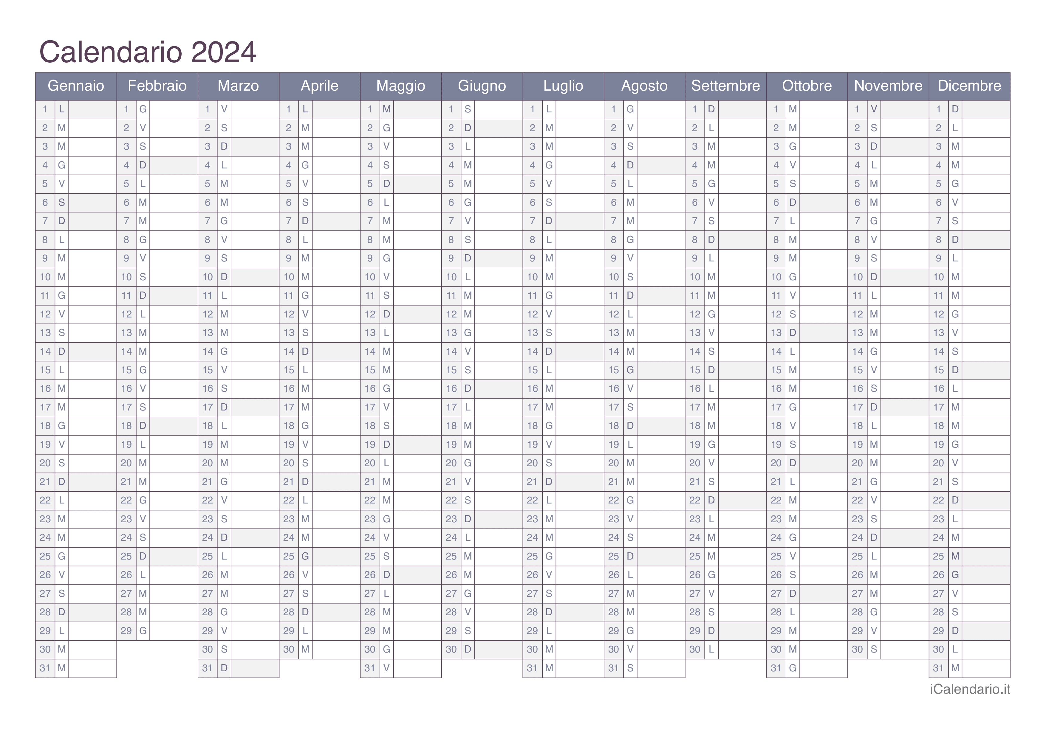 Calendario 2024 da stampare iCalendario.it