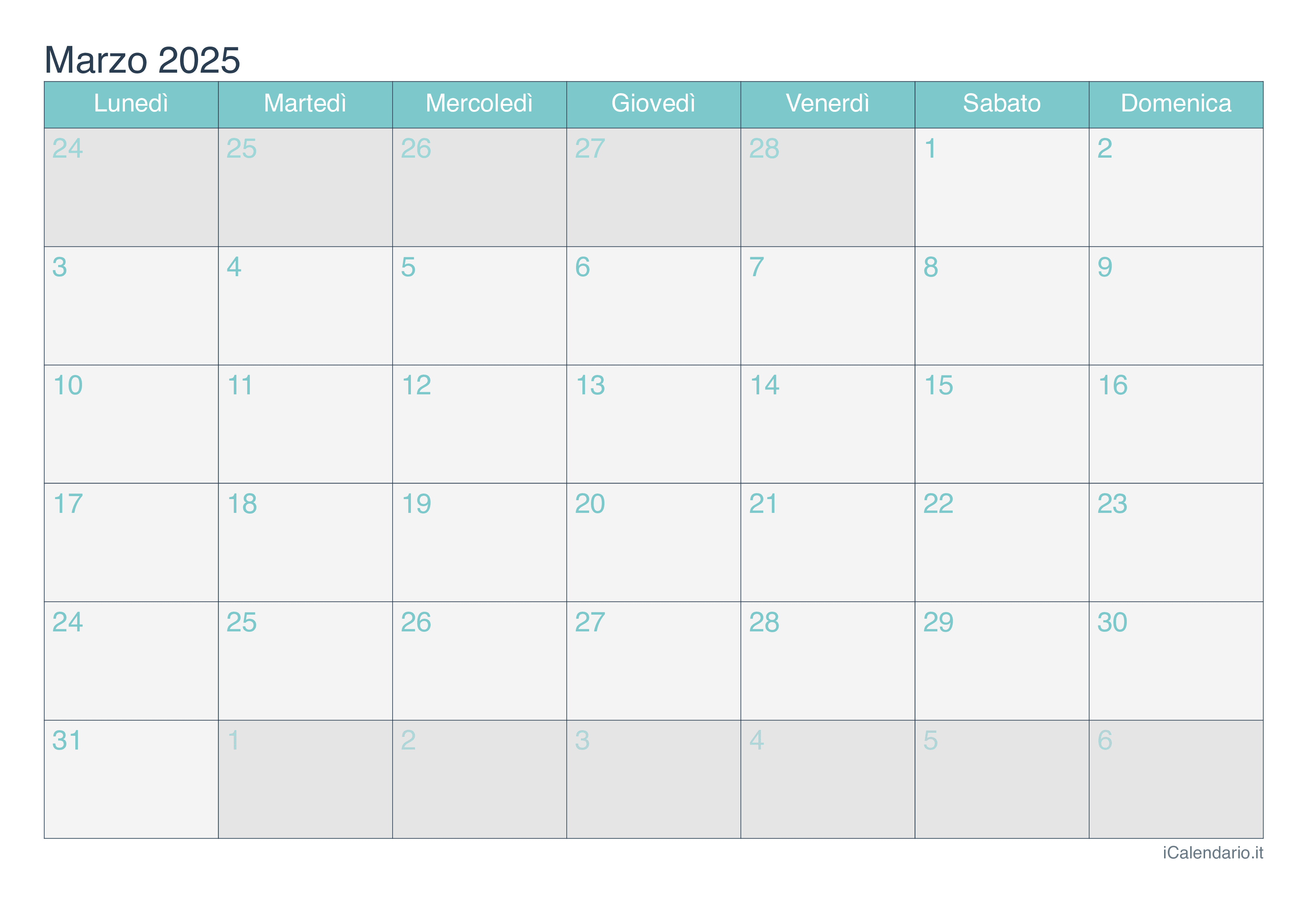 Calendario marzo 2025 da stampare iCalendario.it