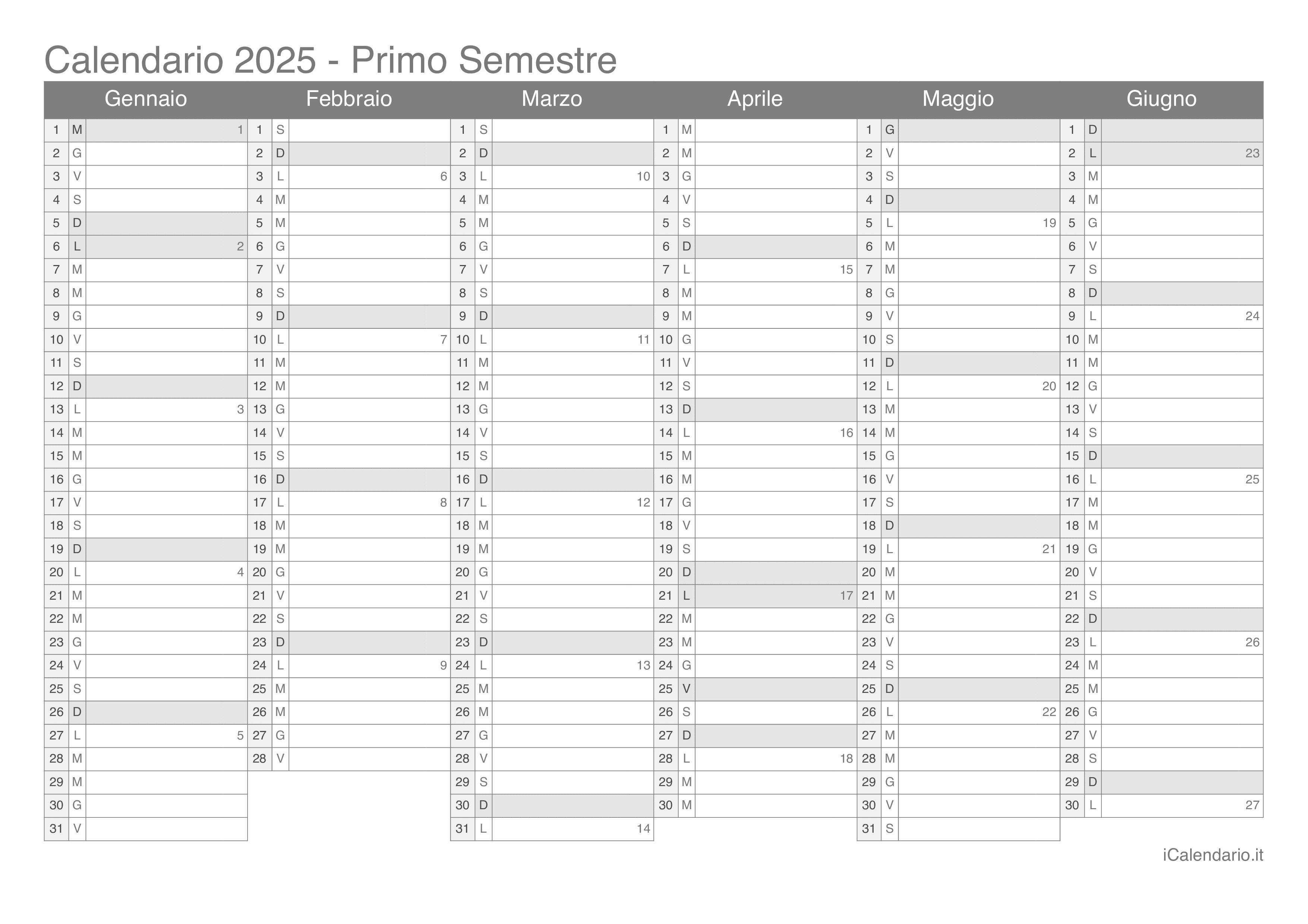 Calendario 2025 da stampare iCalendario.it