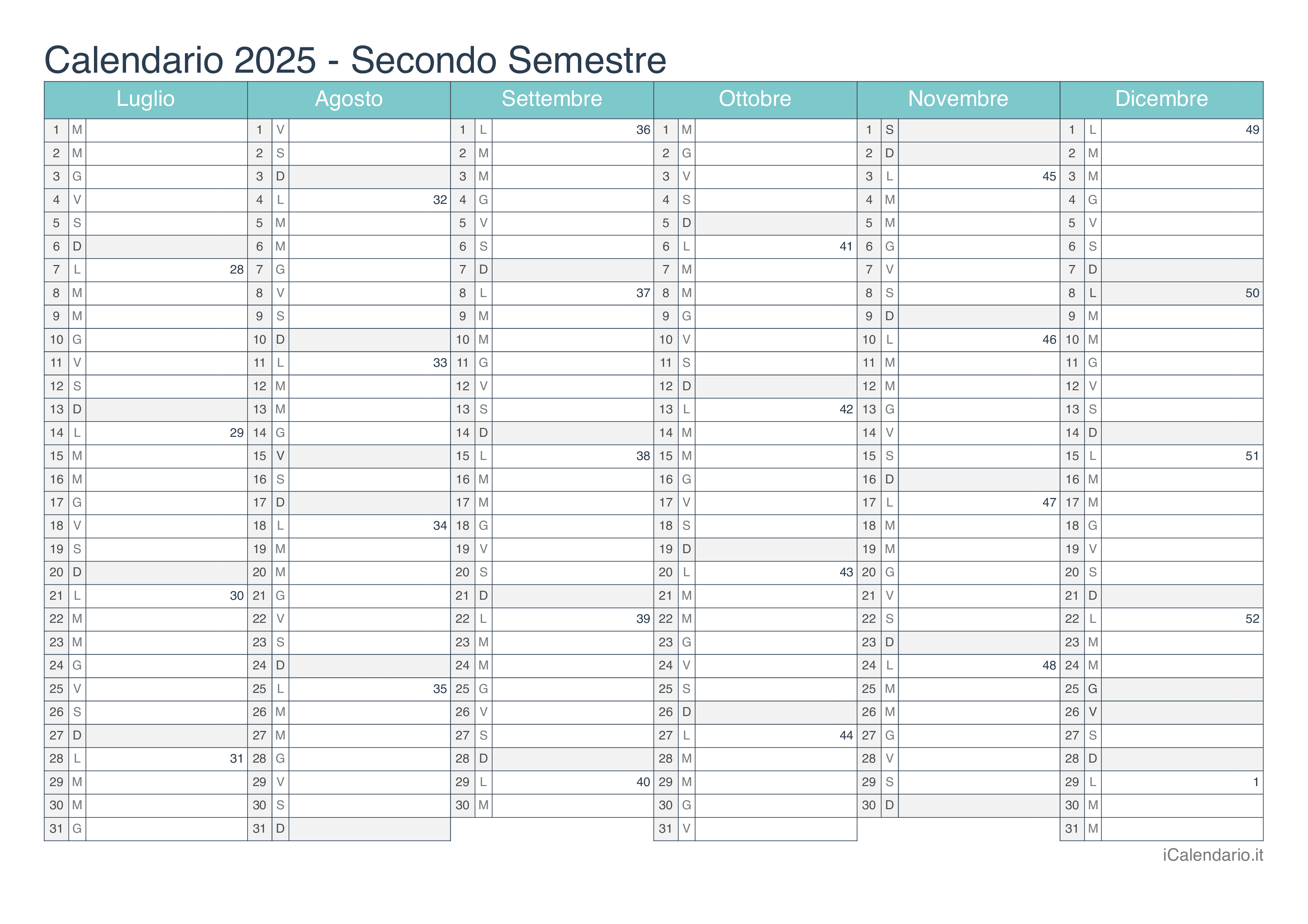 Calendario 2025 da stampare iCalendario.it